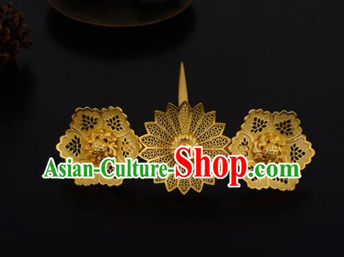 China Ancient Empress Hairpin Handmade Traditional Ming Dynasty Golden Chrysanthemum Hair Stick