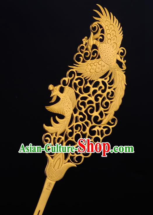 China Ancient Palace Lady Hairpin Handmade Traditional Tang Dynasty Empress Golden Phoenix Hair Stick