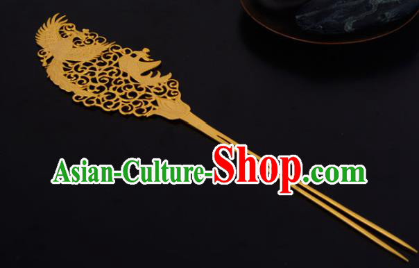 China Ancient Palace Lady Hairpin Handmade Traditional Tang Dynasty Empress Golden Phoenix Hair Stick