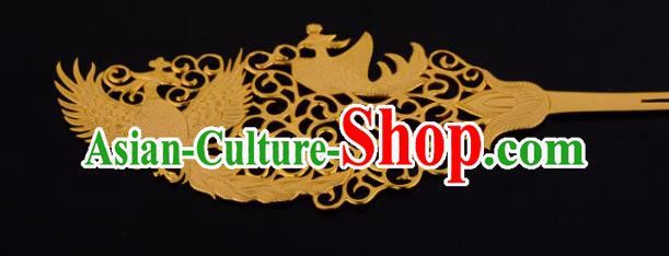 China Ancient Palace Lady Hairpin Handmade Traditional Tang Dynasty Empress Golden Phoenix Hair Stick