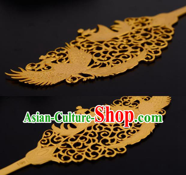 China Ancient Palace Lady Hairpin Handmade Traditional Tang Dynasty Empress Golden Phoenix Hair Stick