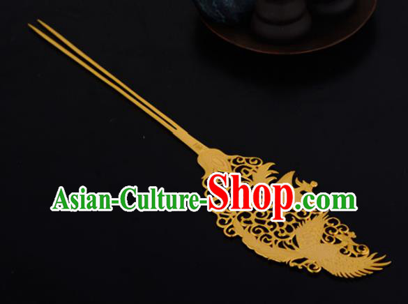 China Ancient Palace Lady Hairpin Handmade Traditional Tang Dynasty Empress Golden Phoenix Hair Stick