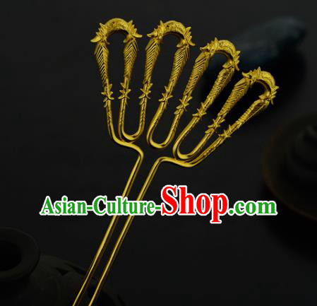 China Ancient Empress Golden Bamboo Hairpin Handmade Traditional Song Dynasty Court Hair Stick