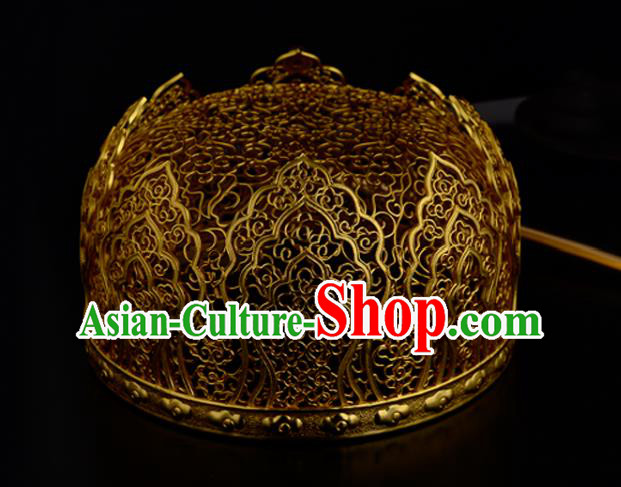 China Ancient Queen Golden Hairpin Handmade Traditional Ming Dynasty Empress Gems Hair Crown