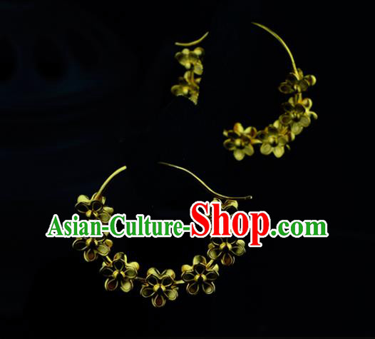 Chinese Traditional Song Dynasty Court Earrings Ancient Queen Golden Peach Blossom Ear Accessories