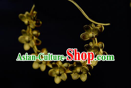 Chinese Traditional Song Dynasty Court Earrings Ancient Queen Golden Peach Blossom Ear Accessories