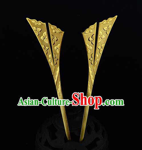China Ancient Palace Empress Golden Hairpin Handmade Traditional Tang Dynasty Court Hair Stick