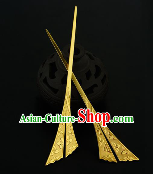China Ancient Palace Empress Golden Hairpin Handmade Traditional Tang Dynasty Court Hair Stick