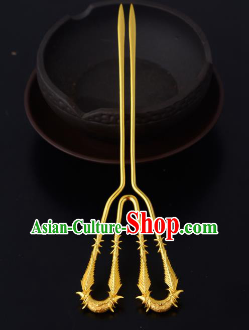 China Ancient Noble Countess Hairpin Handmade Traditional Song Dynasty Golden Bamboo Hair Stick