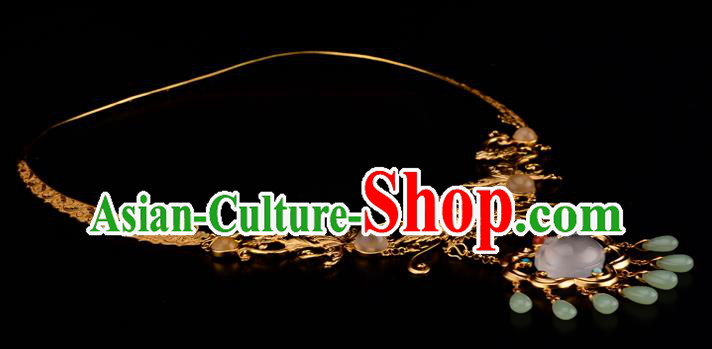 Chinese Ancient Empress Necklace Traditional Ming Dynasty Golden Lotus Necklet Jewelry