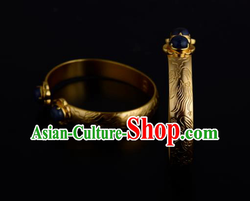 Chinese Ancient Imperial Concubine Bracelet Traditional Ming Dynasty Golden Bangle Jewelry