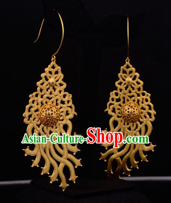 Chinese Traditional Song Dynasty Golden Earrings Ancient Queen Ear Accessories