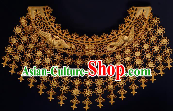 China Ancient Palace Lady Hairpin Handmade Traditional Song Dynasty Empress Golden Tassel Hair Comb