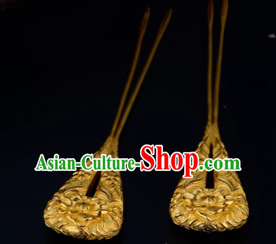 China Ancient Court Lady Hairpin Handmade Traditional Song Dynasty Empress Golden Peony Hair Stick