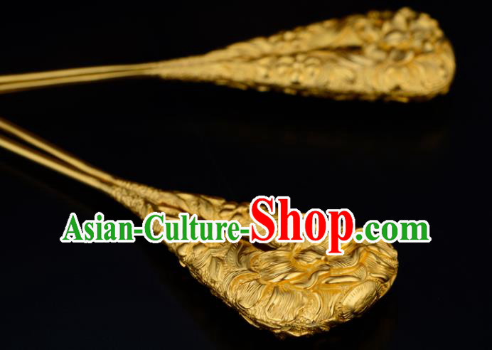 China Ancient Court Lady Hairpin Handmade Traditional Song Dynasty Empress Golden Peony Hair Stick