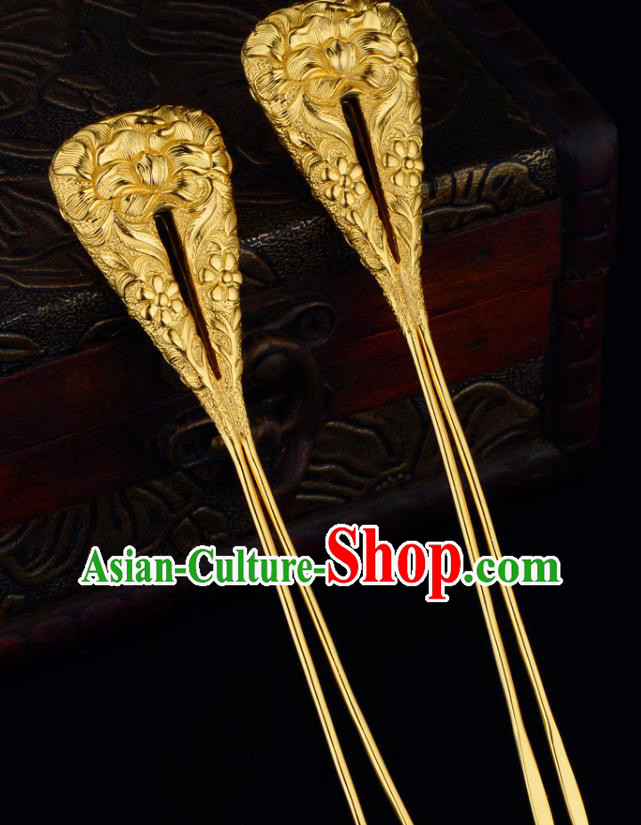 China Ancient Court Lady Hairpin Handmade Traditional Song Dynasty Empress Golden Peony Hair Stick