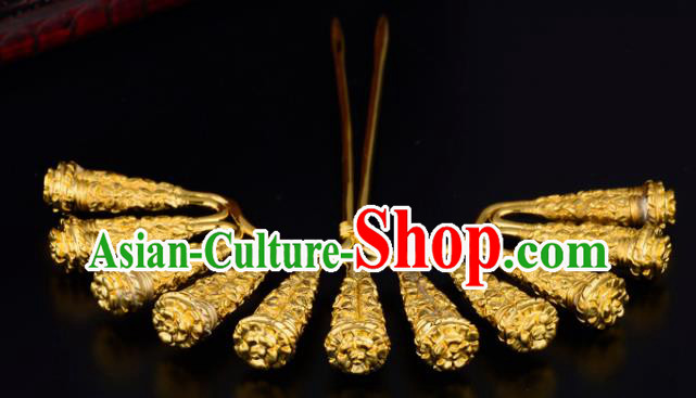 China Ancient Queen Hairpin Handmade Traditional Song Dynasty Golden Hair Stick