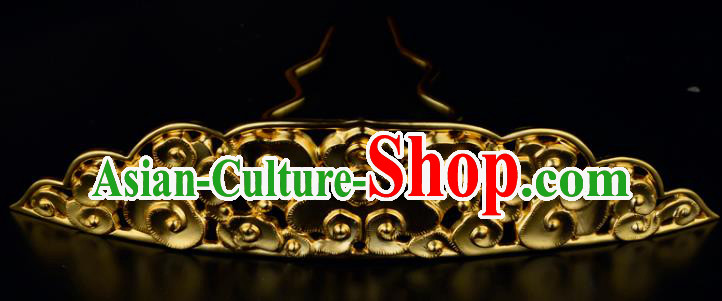 China Ancient Palace Lady Hairpin Handmade Traditional Ming Dynasty Golden Cloud Hair Crown