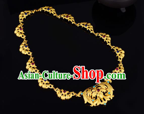 Chinese Ancient Princess Golden Necklace Traditional Ming Dynasty Necklet Jewelry