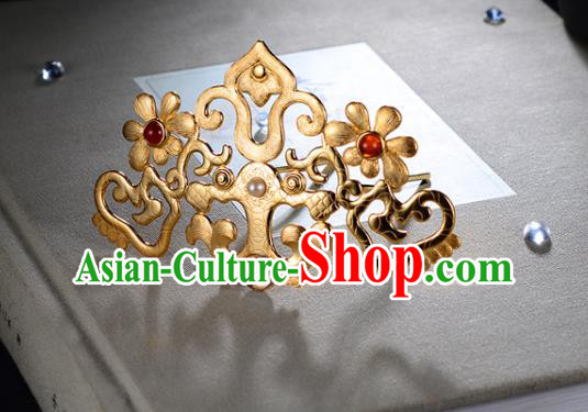 China Ancient Imperial Consort Hairpin Handmade Traditional Ming Dynasty Golden Hair Comb