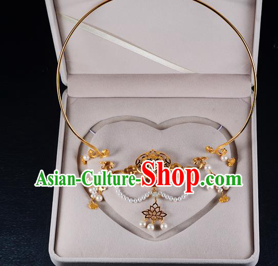 Chinese Ancient Palace Lady Pearls Necklace Traditional Ming Dynasty Golden Peach Necklet Jewelry