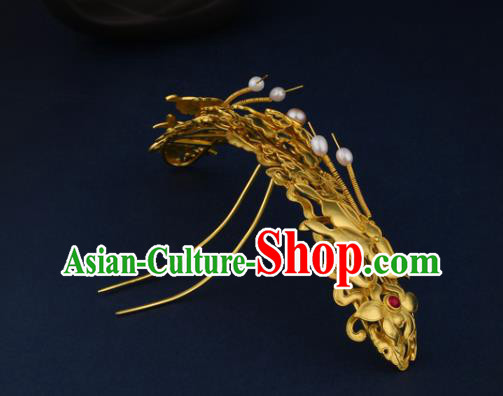 China Ancient Empress Golden Butterfly Peony Hairpin Handmade Traditional Ming Dynasty Pearls Hair Crown