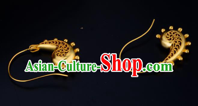 Chinese Traditional Song Dynasty Empress Golden Earrings Ancient Court Woman Ear Accessories