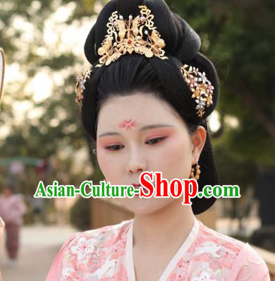 China Ancient Royal Empress Pearls Hairpin Handmade Traditional Ming Dynasty Golden Butterfly Hair Crown