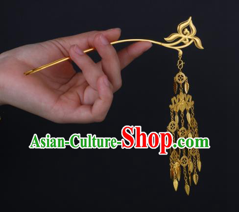 China Ancient Palace Princess Hairpin Handmade Traditional Ming Dynasty Golden Orchid Tassel Hair Stick