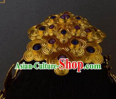 China Ancient Empress Ruby Hair Jewelry Handmade Traditional Ming Dynasty Queen Gems Hair Crown