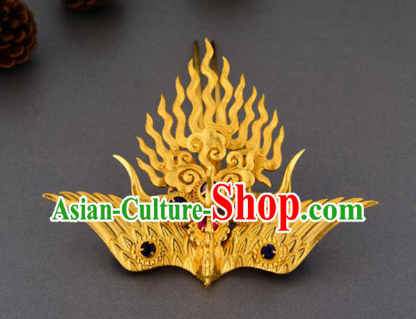 China Ancient Court Empress Gems Hairpin Handmade Traditional Ming Dynasty Golden Phoenix Hair Crown