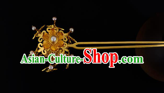 China Ancient Queen Golden Tassel Hairpin Handmade Traditional Ming Dynasty Empress Hair Stick