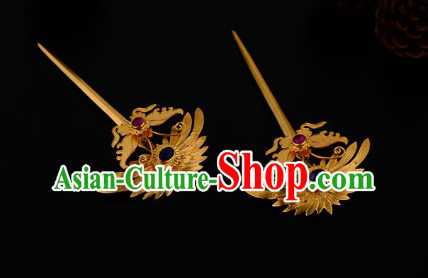 China Ancient Palace Empress Hairpin Handmade Traditional Ming Dynasty Golden Butterfly Chrysanthemum Hair Stick