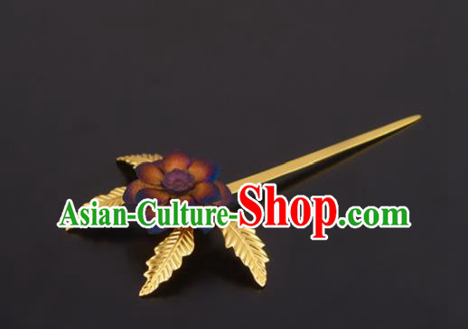 China Handmade Traditional Ming Dynasty Princess Hair Stick Ancient Palace Lady Purple Flower Hairpin