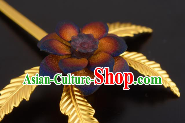 China Handmade Traditional Ming Dynasty Princess Hair Stick Ancient Palace Lady Purple Flower Hairpin