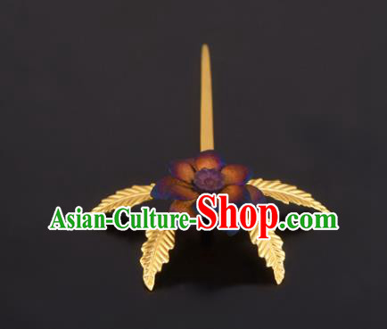 China Handmade Traditional Ming Dynasty Princess Hair Stick Ancient Palace Lady Purple Flower Hairpin