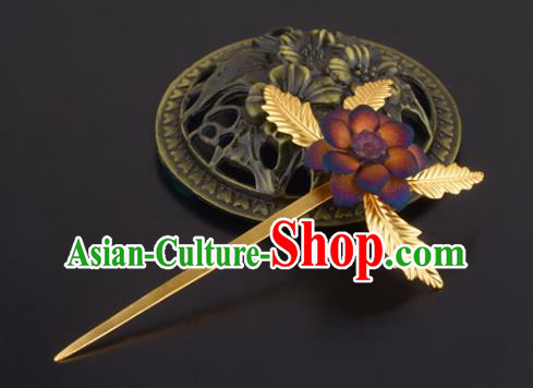 China Handmade Traditional Ming Dynasty Princess Hair Stick Ancient Palace Lady Purple Flower Hairpin