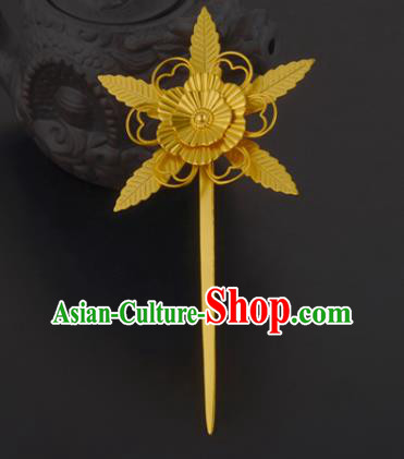 China Ancient Palace Lady Golden Hairpin Handmade Traditional Ming Dynasty Plum Blossom Hair Stick