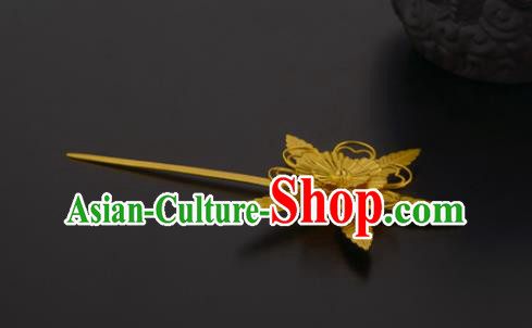 China Ancient Palace Lady Golden Hairpin Handmade Traditional Ming Dynasty Plum Blossom Hair Stick