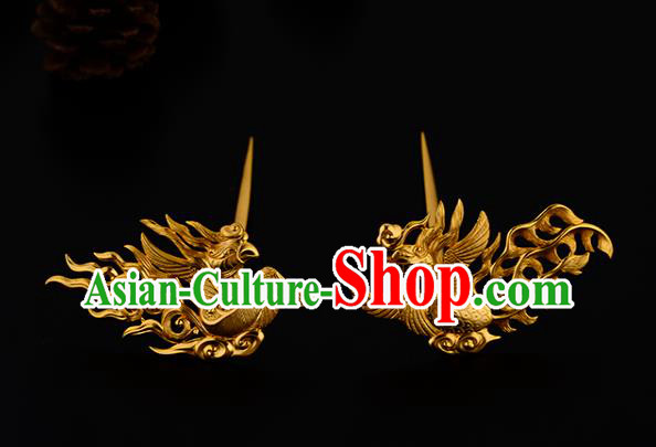 China Ancient Imperial Empress Hairpin Handmade Traditional Song Dynasty Golden Phoenix Hair Stick