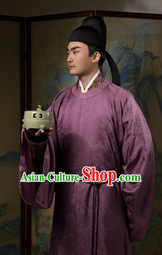 Traditional China Song Dynasty Nobility Childe Historical Clothing Ancient Scholar Purple Hanfu Robe