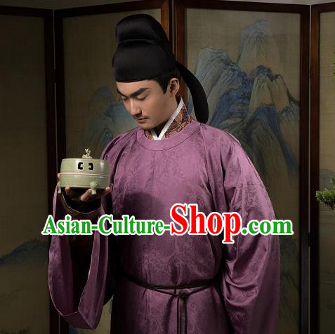 Traditional China Song Dynasty Nobility Childe Historical Clothing Ancient Scholar Purple Hanfu Robe