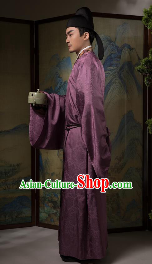 Traditional China Song Dynasty Nobility Childe Historical Clothing Ancient Scholar Purple Hanfu Robe