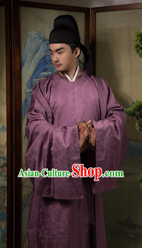 Traditional China Song Dynasty Nobility Childe Historical Clothing Ancient Scholar Purple Hanfu Robe
