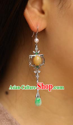 Chinese Traditional Cheongsam Jadeite Earrings National Ear Accessories