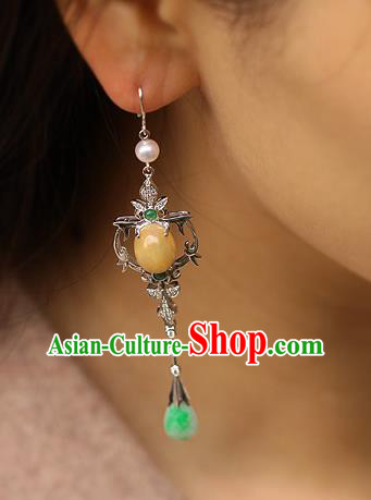 Chinese Traditional Cheongsam Jadeite Earrings National Ear Accessories