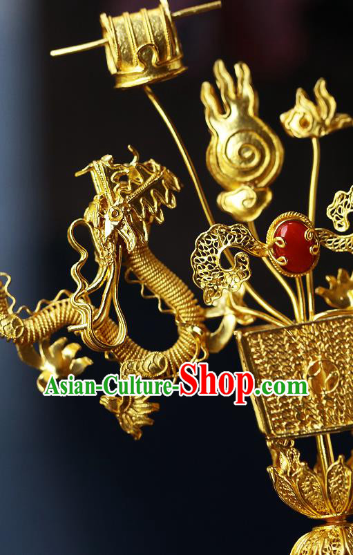 China Ancient King Hairpin Handmade Traditional Ming Dynasty Emperor Golden Dragons Hair Stick