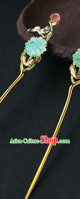 China Ancient Imperial Consort Hairpin Handmade Traditional Qing Dynasty Jade Hair Stick