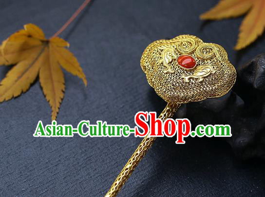 China Ancient Empress Filigree Hairpin Handmade Traditional Ming Dynasty Ruby Hair Stick
