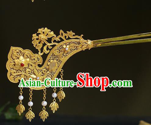 China Ancient Court Beauty Tassel Hairpin Handmade Traditional Song Dynasty Filigree Hair Jewelry